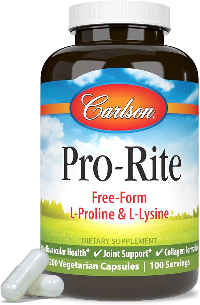 Carlson - Pro-Rite Free-Form L-Proline &amp L-Lysine Health Joint Support &amp Collagen Formation 200 Capsules