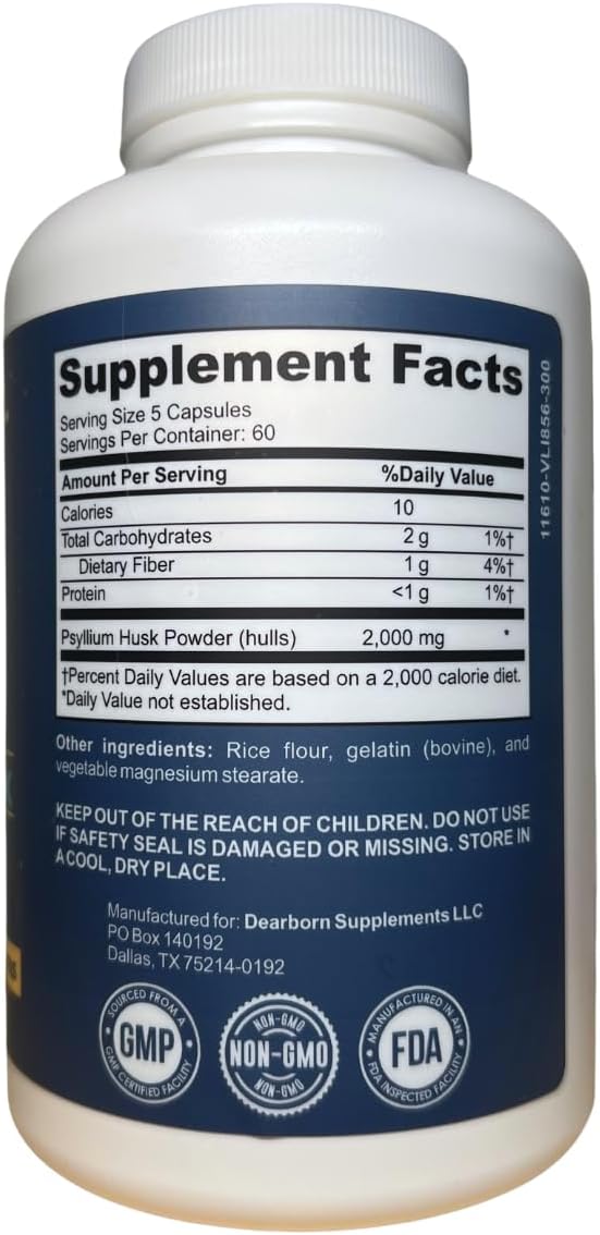 TRTL Psyllium Husk Capsules – 300ct | Fiber Supplement for Gut Health &amp Regularity | Non-GMO | 2g Psyllium Husk per Serving