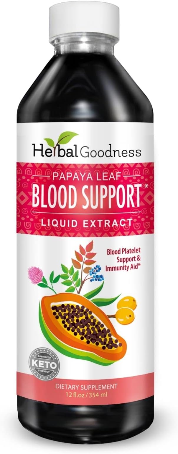 Papaya Leaf Blood Support Liquid - 15X Strength - Papaya Leaf Extract - Healthy Platelets Blood Cleanse Digestion Papaya Enzyme -12oz Liquid - Herbal Goodness (1 bttl)