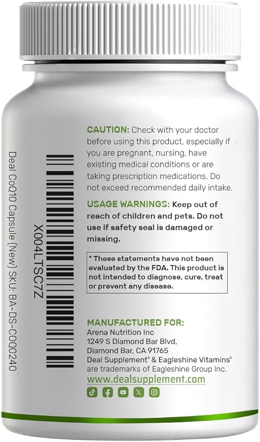 DEAL SUPPLEMENT CoQ10 300mg with Omega 3 100mg 240 Capsules | Bioavailable Coenzyme Q10 Formula | Supports Heart Energy &amp Brain Health | Antioxidant Support | Non-GMO