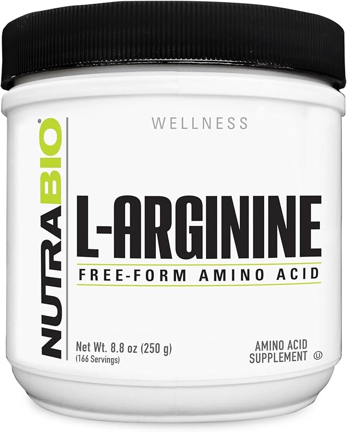 NutraBio L-Arginine Supplement 750mg – Nitric Oxide Precursor Supports Blood Flow Vascular Health and Muscle Growth 250g