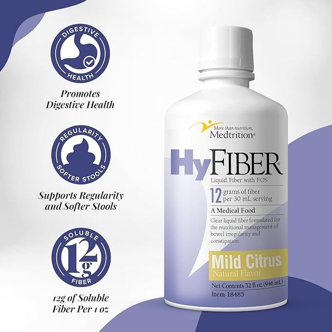 Medtrition HyFiber Daily Liquid Fiber for Regularity and Soft Stools 12 Grams Soluble Fiber 32 fl oz 1 Bottle