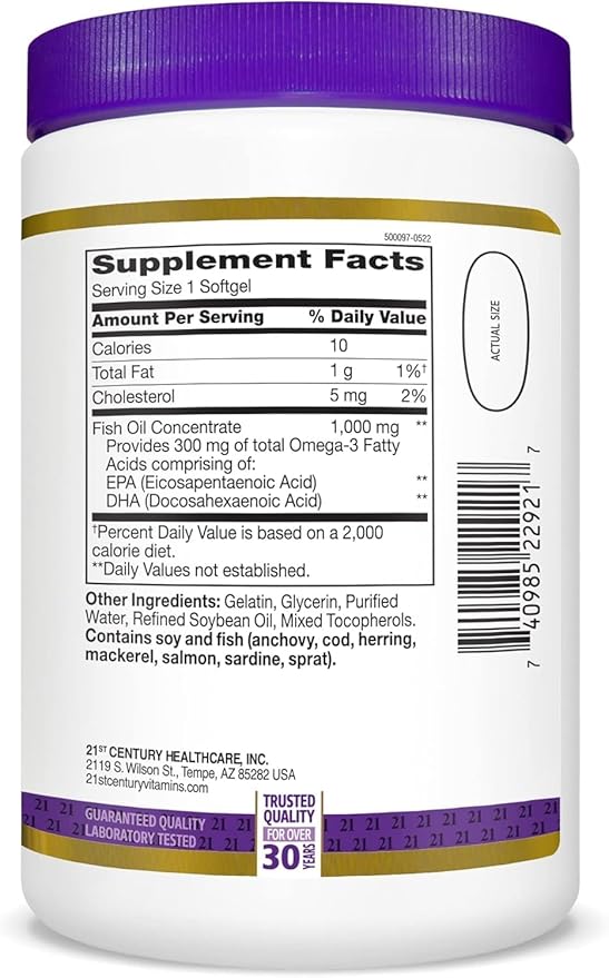 21st Century Fish Oil 1000 mg Softgels 300-Count (Pack of 3)