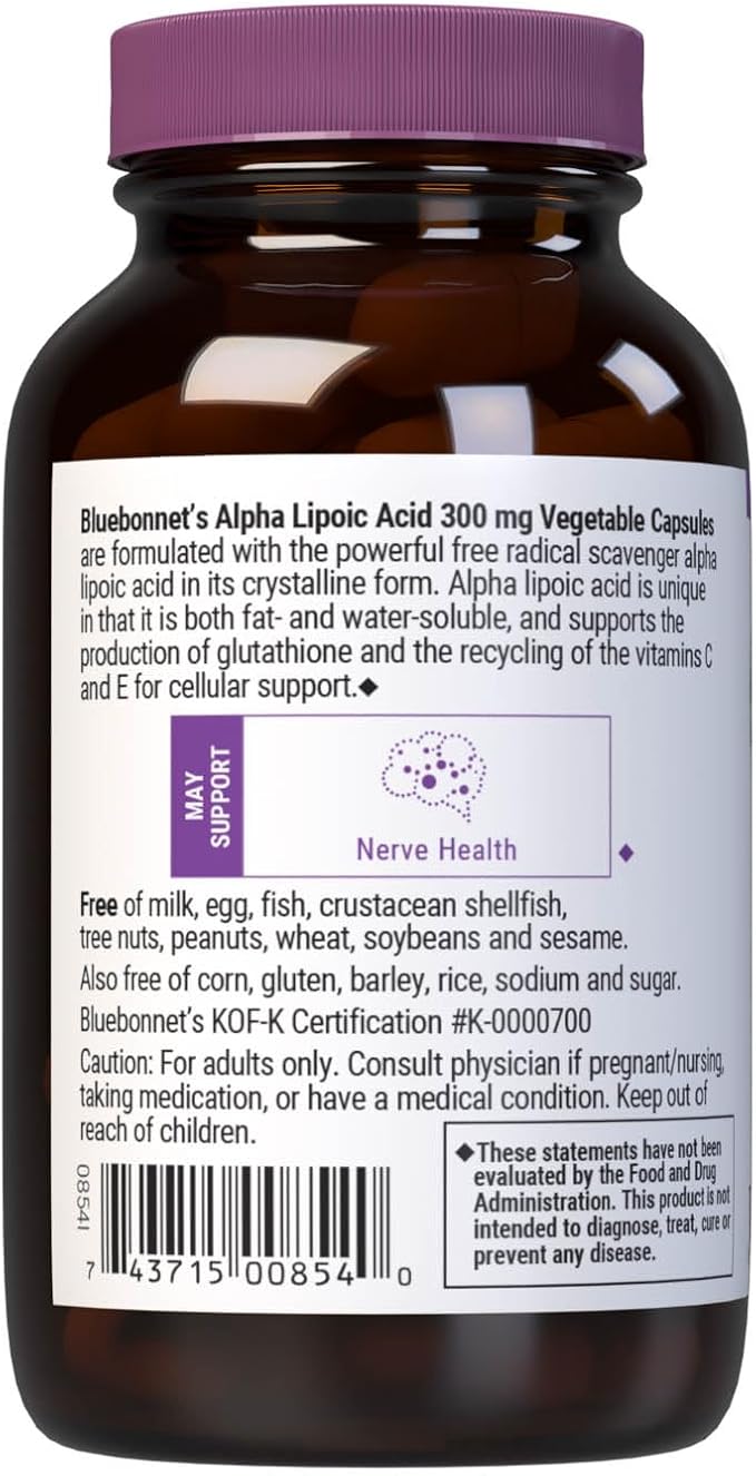 Bluebonnet Alpha Lipoic Acid Vegetarian Capsules 300 mg 60 Count White