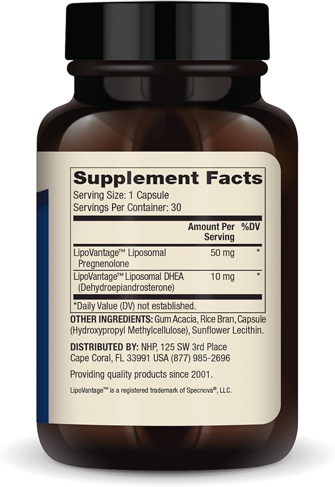 Dr. Mercola Liposomal Pregnenolone Plus DHEA 30 Servings (30 Capsules) 50 mg Pregnenolone Per Serving 10 mg DHEA Per Serving Dietary Supplement Non-GMO
