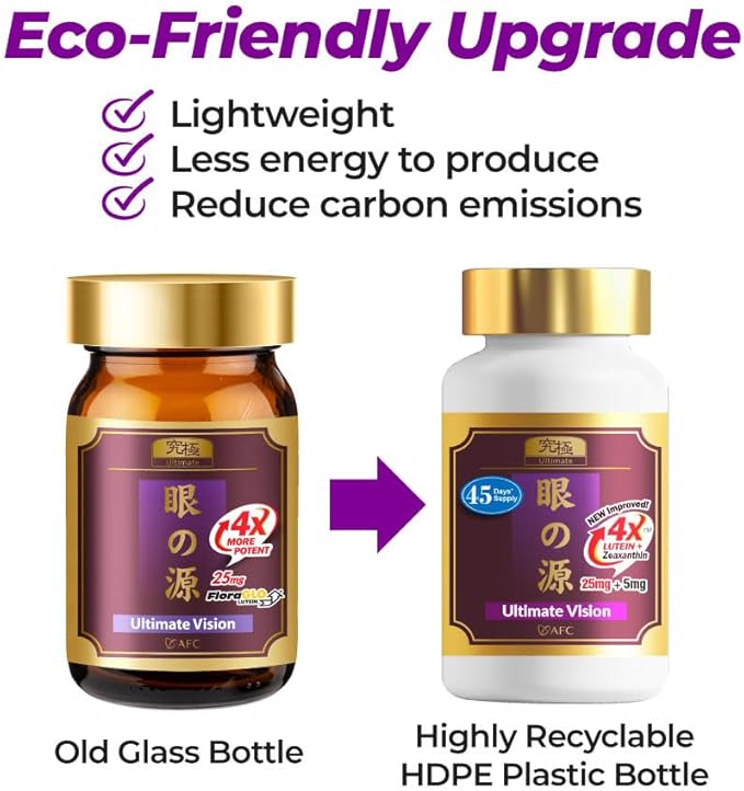 AFC Japan Ultimate Vision 4X - Improved Up-Sized Eye Formula with Lutein Zeaxanthin Bilberry Extract and Vitamins for Age-Related Eye Problem Blurry &amp Poor Vision Dry Eye Macular Health 45s