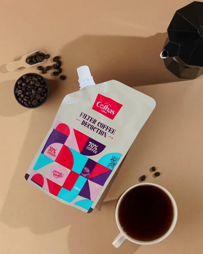 Cothas Ready To Use Filter Coffee Decoction - Each Pouch 200ml Pack of 8 = 4lbs [ Ro Purified Water70% Coffee 30% Chicory ]