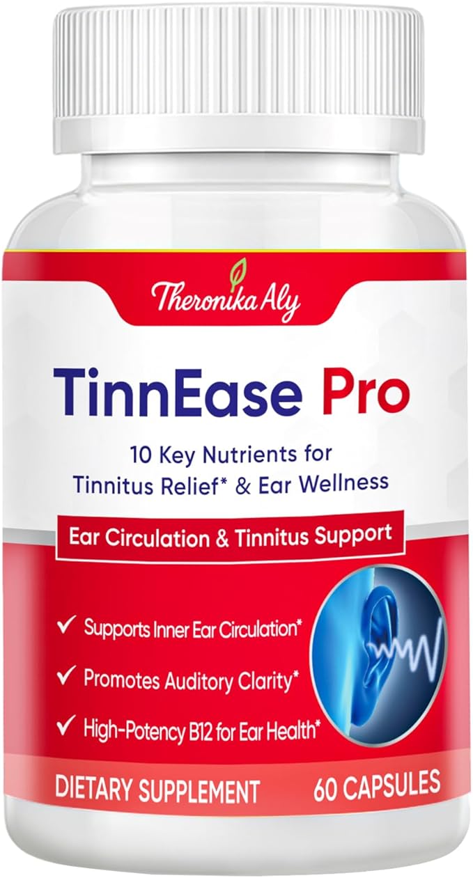 Tinnitus Relief Capsules for Ringing Ears - Tinnitus Supplement Extra Strength Formula with Flavonoids High-Potency B12 &amp Phosphatidylserine Supports Inner Ear Wellness 60 Capsules