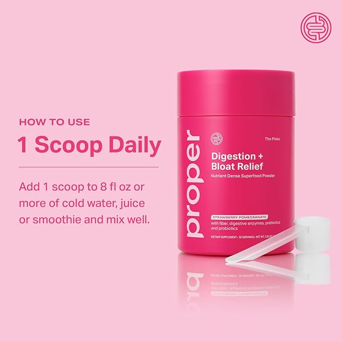 Proper The Pinks Digestion and Bloat Relief. Drink Mix with Gut Health Probiotics Prebiotics Beet Root &amp Enzymes for Digestive Support. Bloating and Microbiome Supplement for Women and Men