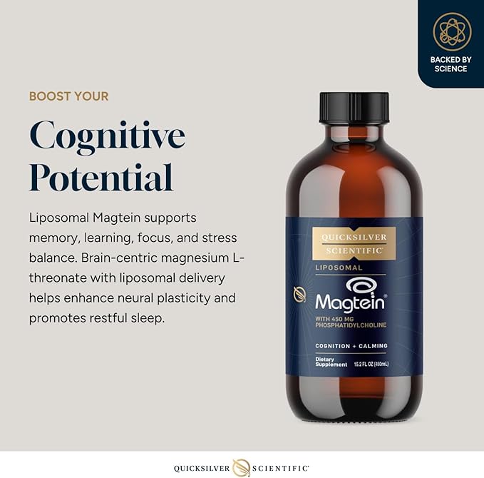 Quicksilver Scientific Liposomal Magtein - Magnesium Supplement for Brain Function Support - Stress Sleep &amp Memory Support - Gluten-Free Sugar-Free &amp Vegan - 15.2 fl oz (30 Servings)
