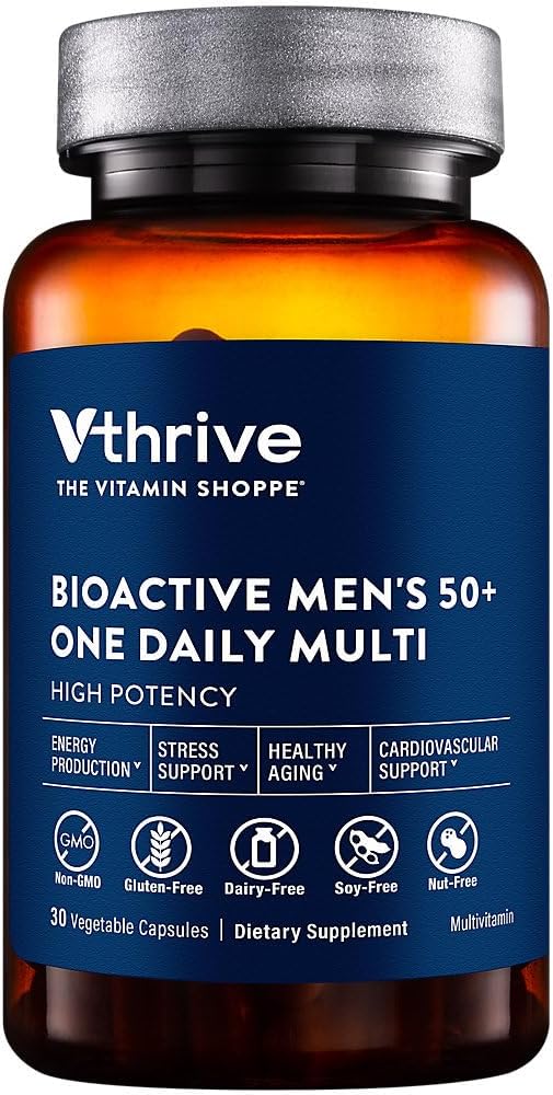 Vthrive BioActive Men 50+ One Daily Multivitamin Men’s Multivitamin with Essential Vitamins and Minerals Supports Daily Health and Wellness Clean Formula Gluten Free Vegetarian 30 Capsules
