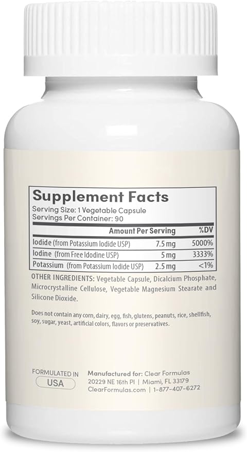High Potency Potassium Iodine Supplement - Potassium Iodide USP and Free Iodine Capsules 12.5mg Precise Dosage Blend - Capsule Alternative to Lugol's Supplement for Thyroid Energy &amp Immunity (3 Mo