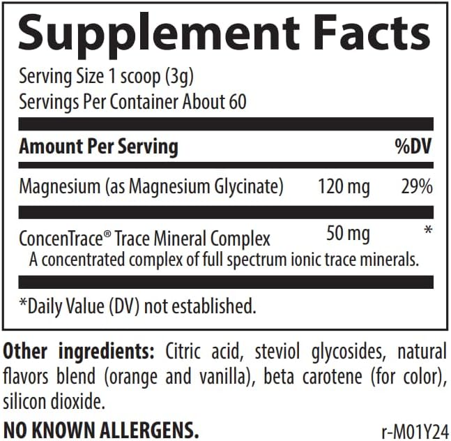 Trace Minerals Magnesium Glycinate Powder - Daily Magnesium Powder for Sleep Support - Calming Bedtime Drink - Natural &amp Gentle - Orange Dream - 180g (60 Servings)