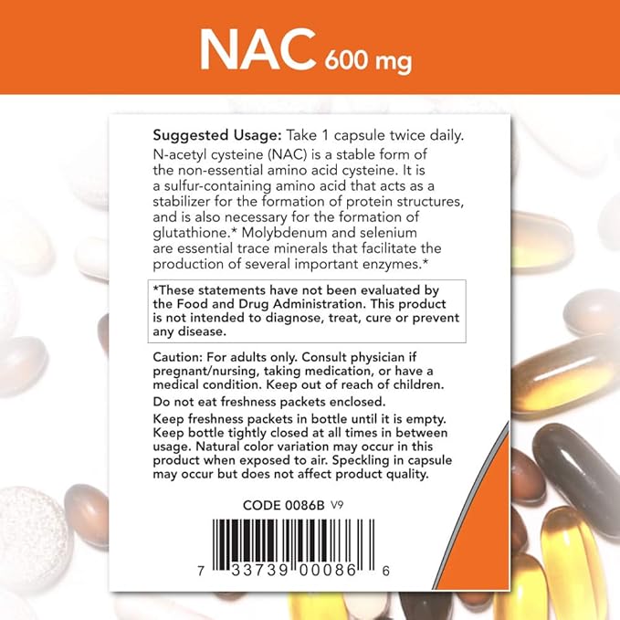 Now Foods Nac-Acetyl Cysteine 600mg 250 Vcaps (500 (250X2))