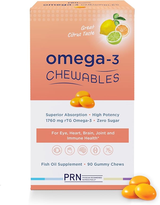 Omega 3 Gummy Chewables - 90 Gel Chews 30-Day Supply Citrus Flavor - 1760mg Ultra-Pure rTG Omega 3 for Eye Heart Brain Joint &amp Immune Health