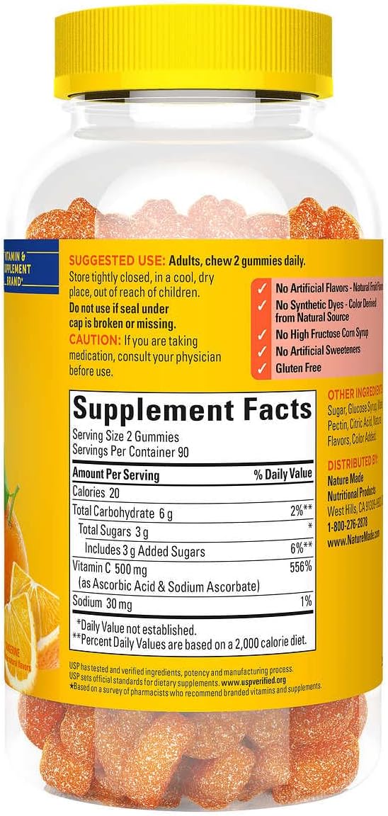 Nature Made Extra Strength Vitamin C 500 mg 180 Gummies Bundle with a Pill Oragnizer (2 Items)