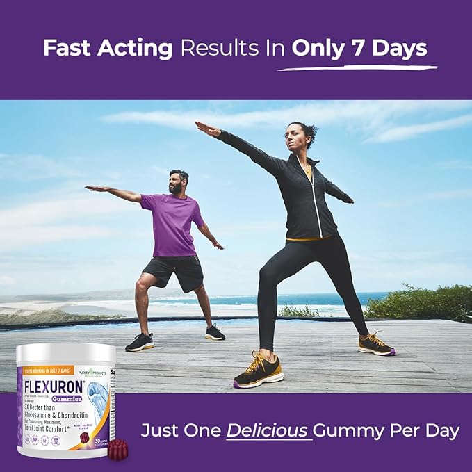 Purity Products Flexuron Gummies Joint Formula 3X Better Than Glucosamine and Chondroitin - Starts Working in just 7 Days - Krill Oil Low Molecular Weight Hyaluronic Acid Astaxanthin - 30 Ct (1)