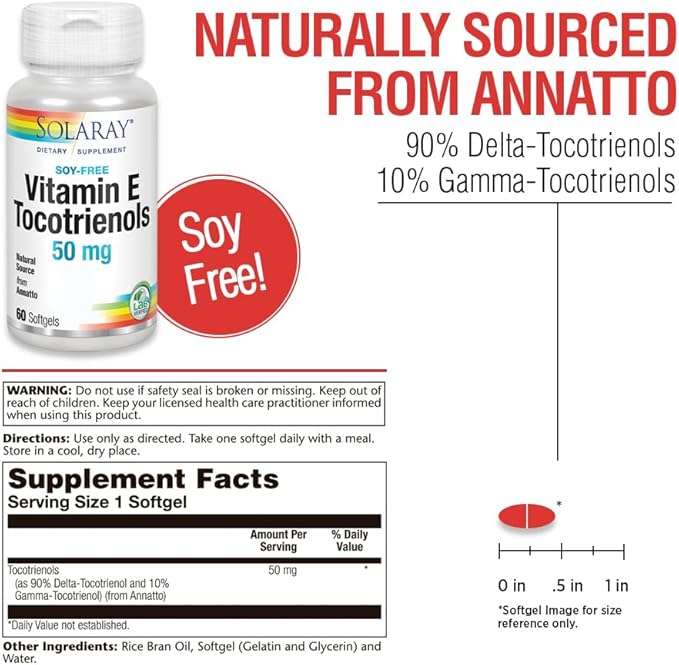 SOLARAY Vitamin E Tocotrienols 50mg | Healthy Brain Function Support | Soy Free | 50ct