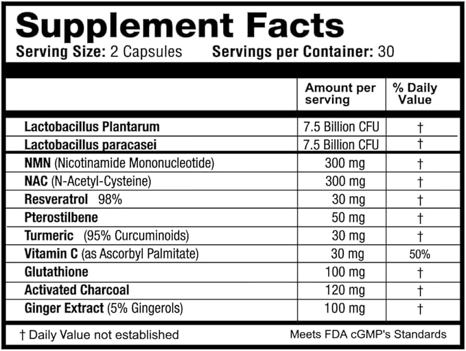 1LifeScience NAD+ Longevity Microplastics Defense Support Supplement – Probiotic Blend with NMN – Supports Digestive &amp Cellular Health – cGMP Made in USA – 60 Veggie Capsules