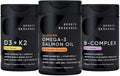 Sports Research® Supplements Pack - Omega 3 Salmon Oil + Vegan Vitamin D 5000iu &amp Mk7 Vitamin K 100mcg + Vitamin B-Complex