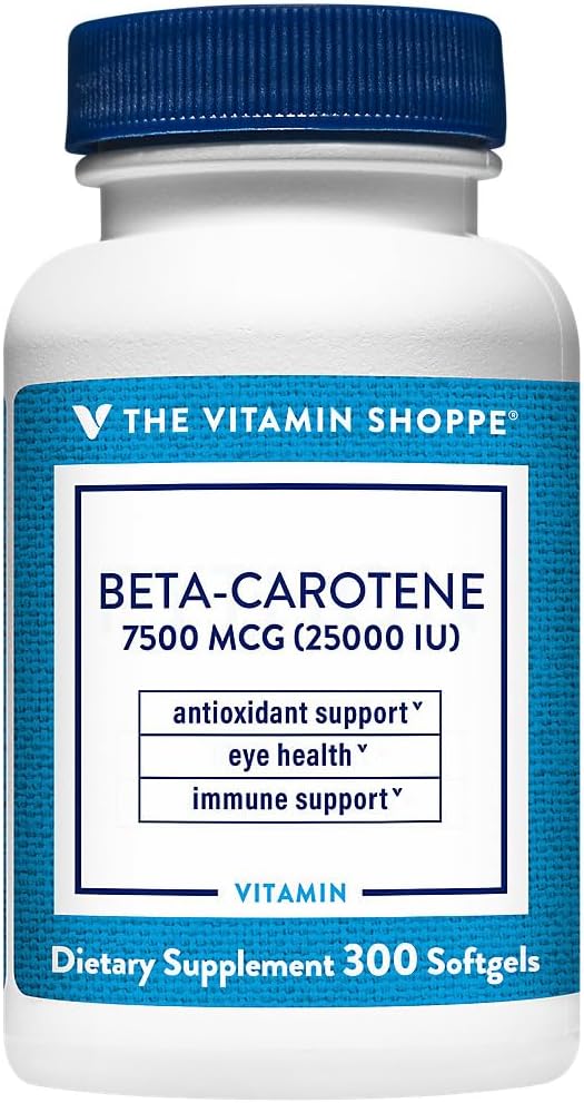 The Vitamin Shoppe Beta-Carotene 25000IU Vitamin A - Antioxidant Vision &amp Immune | Pro-Vitamin A Carotenoid | 300 Softgels | Eye Health