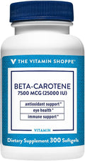 The Vitamin Shoppe Beta-Carotene 25000IU Vitamin A - Antioxidant Vision &amp Immune | Pro-Vitamin A Carotenoid | 300 Softgels | Eye Health