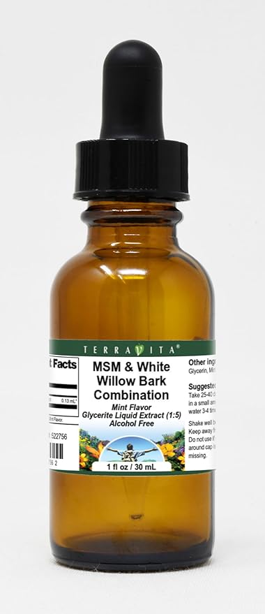 MSM &amp White Willow Bark Combination Glycerite Liquid Extract (1:5) - Mint Flavored (1 oz ZIN: 522756)
