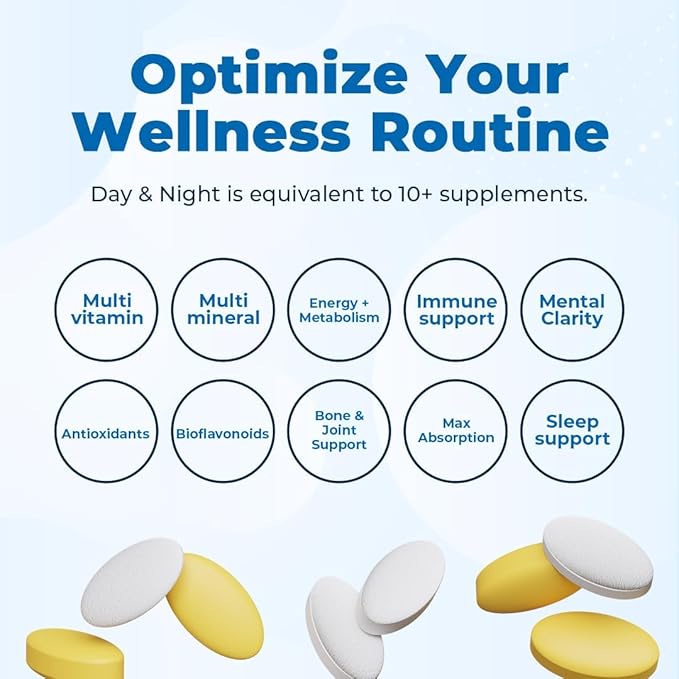 Multivitamin Day &amp Night Routine | Energy &amp Mental Clarity Bones &amp Joints Beauty Restful Sleep | 30-Day Supply | Vitamins A C D E B-Complex | Magnesium Biotin Zinc Botanicals &a