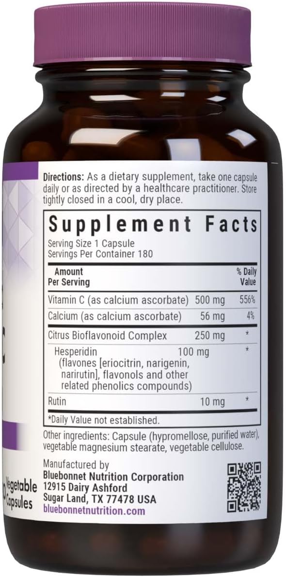 BlueBonnet Nutrition Buffered Vitamin C-500 mg Vegetable Capsules Buffered Calcium Ascorbate For Immune Health Soy Free Gluten Free Non-GMO Kosher Dairy Free Vegan 180 Vegetable Capsules ('74