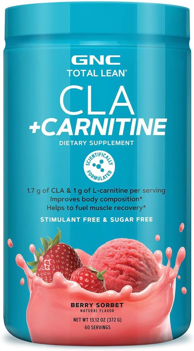 GNC Total Lean CLA + Carnitine | Improves Body Composition and Fuels Muscle Recovery Stimulant Free and Sugar Free | Berry Sorbet | 60 Servings