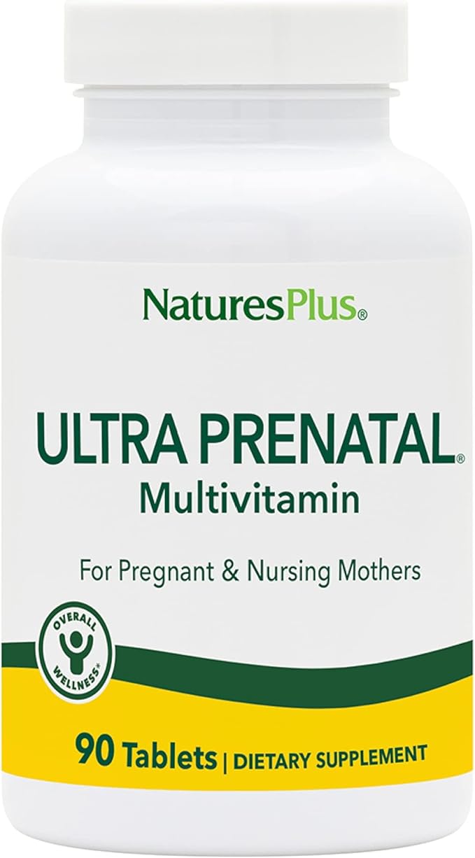 NaturesPlus Ultra Prenatal Multivitamin - 800 mcg Folate 90 Vegetarian Tablets - Prenatal Supplement with Iron Iodine Calcium &amp B-Complex Vitamins - Gluten-Free - 45 Servings