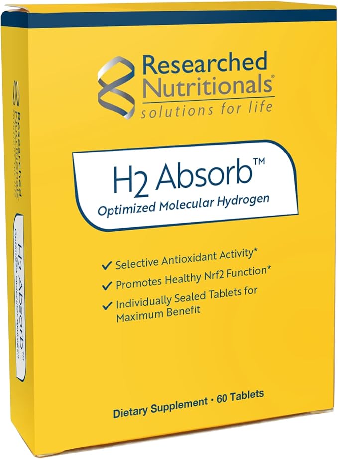 Researched Nutritionals H2 Absorb Molecular Hydrogen Tablets - Instant Hydrogenated Water &amp Antioxidant Supplement - Rejuvenating Drink to Promote Energy &amp Healthy Aging (60 Tablets)
