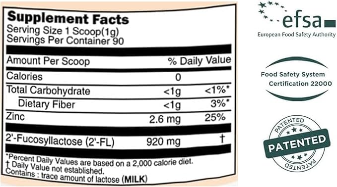MOMSTAMIN Purity HMO Human Milk Oligosaccharide (HMO 2'-FL) Prebiotic Powder Feed Probiotics for Immune Support Healthy Gut Digestive Health GRAS Approved (90 Servings 3 Months)