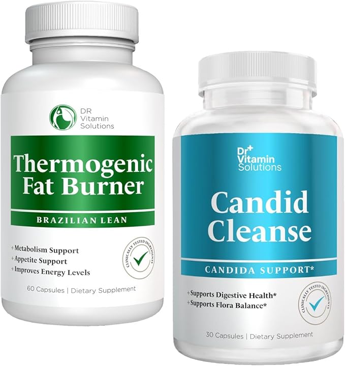 DR VITAMIN SOLUTIONS Thermogenic Fat Burner Brazilian Lean 60 Capsules and Dr. Vitamin Candida Cleanse Supplement for Men &amp Women 30 Capsules