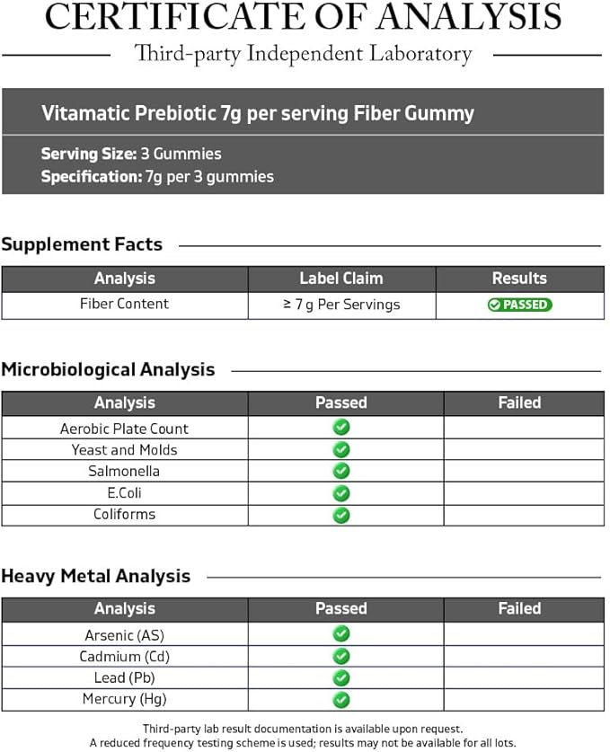 Vitamatic Prebiotic Fiber Gummies for Adults 7G Extra Strength Zero Sugar Added 240 Pectin Based Gummies Digestive Health &amp Regularity Support