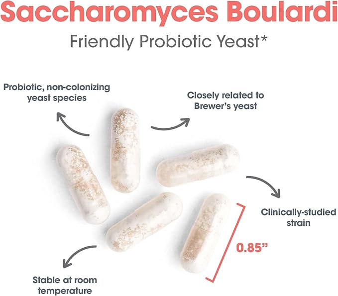 Allergy Research Group Essential-Biotic Saccharomyces Boulardii 450mg Probiotic Supplement - S. Boulardii Probiotic Yeast Friendly Bacteria Establishment GI Tract Support - 60 Count