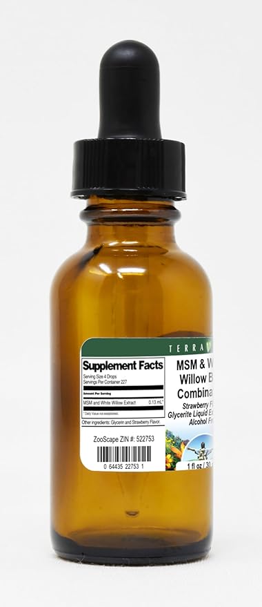 MSM &amp White Willow Bark Combination Glycerite Liquid Extract (1:5) - Strawberry Flavored (1 oz ZIN: 522753) - 3 Pack