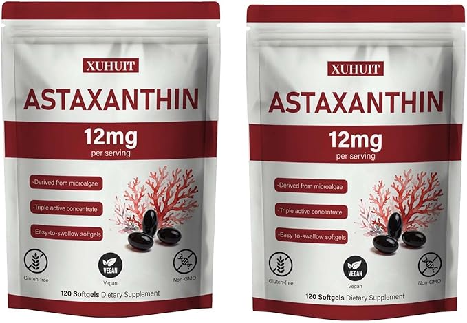 Astaxanthin 12mg Softgels | Natural Algae-Derived Botanical Extract (Haematococcus pluvialis) | Easy Swallow Non-GMO 120 Count per Bag (2)
