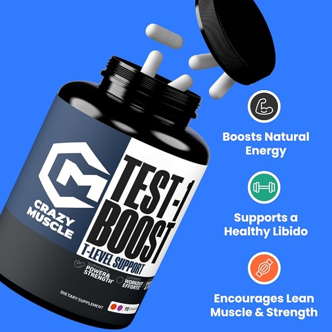 Crazy Muscle Booster for Men and Women (Over 1300mg per Capsule) to Increase Low Levels in Males Reverse The Effects of Low Levels on Muscle and Fat 90 Supplement Pills