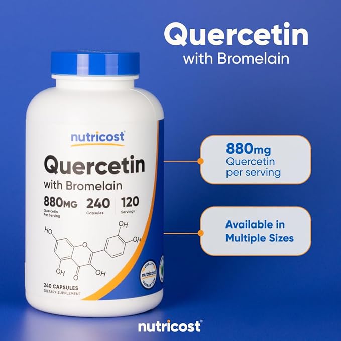 Nutricost Quercetin 880mg 240 Vegetarian Capsules with Bromelain (165mg) - 120 Servings (440mg Quercetin Per Cap) - Gluten Free Non-GMO
