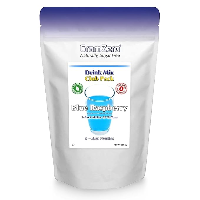 GramZero All Natural Blue Raspberry Zero Calorie Sugar Free Drink Mix Great For Nutrition Club Loaded Tea Stevia Sweetened