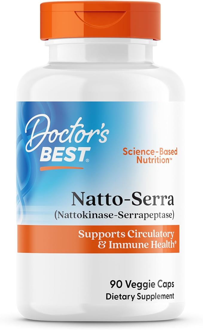 Doctor's Best Natto Serra for Men &amp Women - Nattokinase and Serrapeptase Enzyme Supplement Caps for Circulatory &amp Immune Health Support Optimal Digestive Absorption Non GMO Vegan - 90 Veg