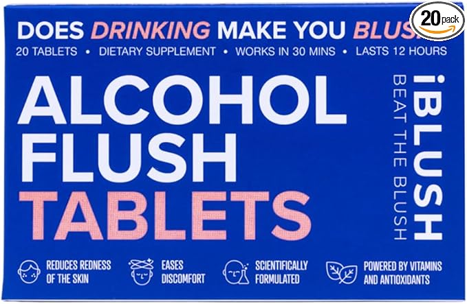 Alcohol Flush Tablets – High-Potency Support for Redness &amp Drinking Discomfort | Science-Backed Option for Asian Glow &amp Alcohol Sensitivity | 20 Tablets