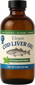 Virgin Cod Liver Oil - 8 Fl oz Natural Wild Caught &amp Fresh Tasting.High in Vitamin D Omega 3 DHA/EPA (Peppermint Flavored)