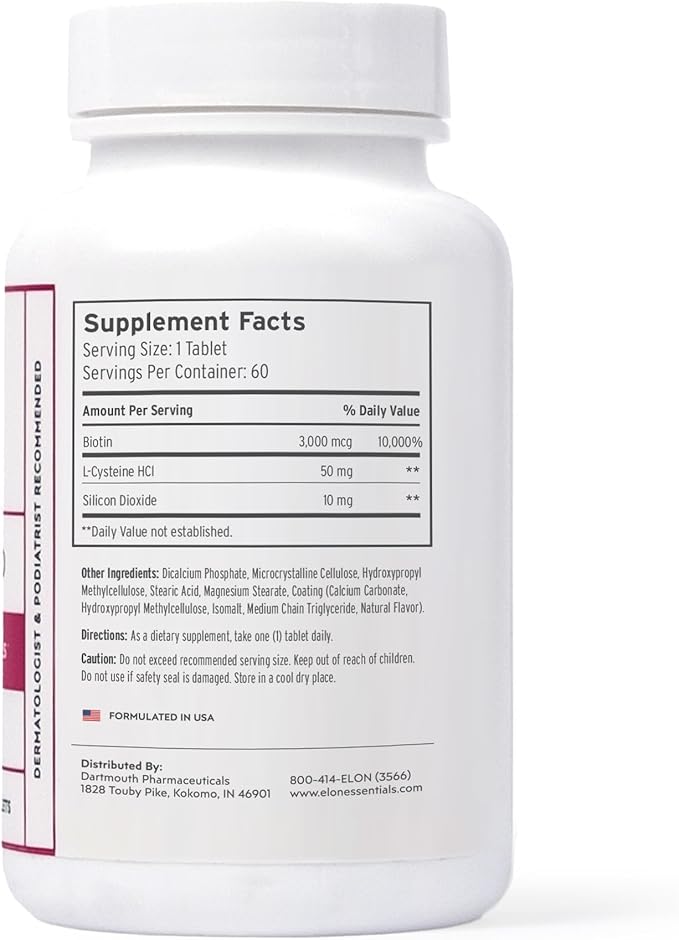 Elon Matrix Plus 3000 Biotin Vitamins for Nail Repair Strengthening and Growth (60 Day Supply)