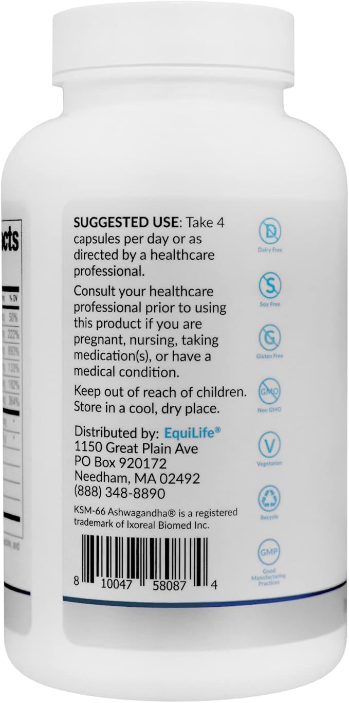 Equilife Thyroid Support Vitamins and Minerals Supplement with Vitamin C Zinc Vitamin E Iodine and Selenium Adaptogens &amp Amino Acids Formula Overall Wellness Support Gluten Free 120 Capsu