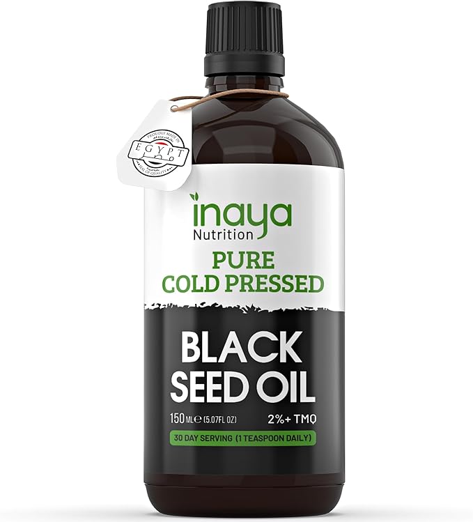 Nigella Sativa Black Seed Oil – Pure Cold-Pressed with 2% Thymoquinone | Egyptian Sourced | Nutrient-Rich for Overall Wellness Hair &amp Skin Care | 30 Servings in Glass Bottle