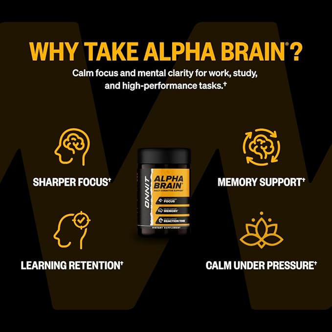 ONNIT Alpha Brain Nootropic Brain Supplement for Focus Memory Mental Clarity Cognitive Support with L-Theanine and Vitamin B6 60 Count Capsules