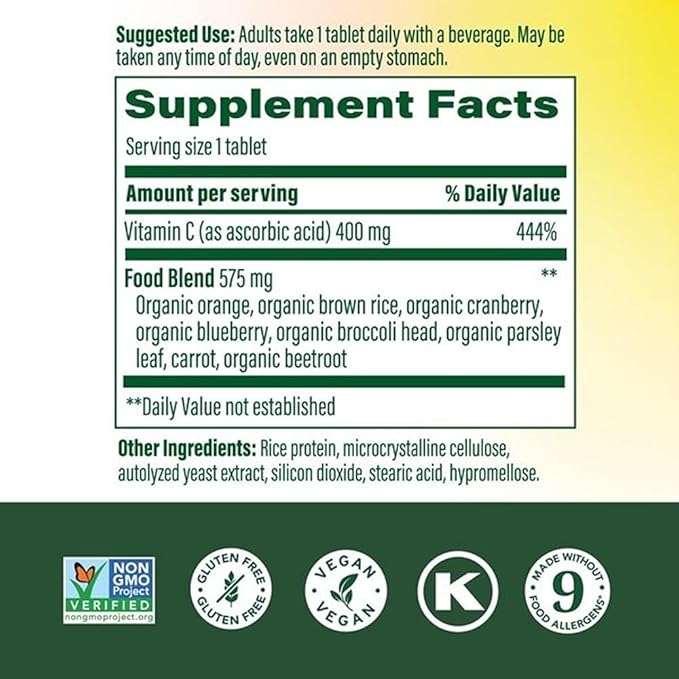 MegaFood Ultra C 400 mg - Vegan Vitamin C Immune Support Supplement Vitamin C Supplement Made with Real Food Including Broccoli Carrot Cranberry &amp Brown Rice - 90 Tablets 90 Servings