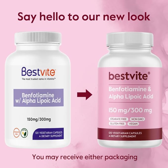 BESTVITE Benfotiamine 150mg / Alpha Lipoic Acid 300mg (120 Vegetarian Capsules) - No Stearates - Vegan - Gluten Free - Non GMO
